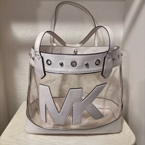 Michael Kors White and Clear Tote Bag